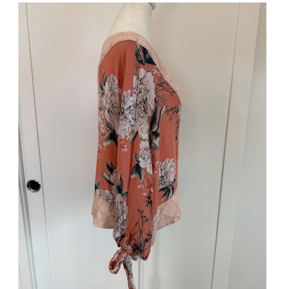 RAIN Boho Floral Peasant Blouse Tie Sleeve Top Pink Romantic Cottagecore L/XL - Picture 5 of 8